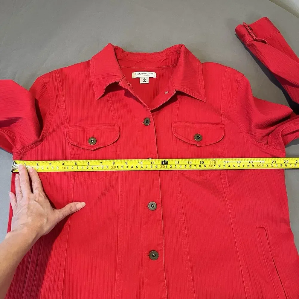 Coldwater Creek Denim Jacket Red Ribbed Women's 16 Button Front Stretch Western - Picture 6 of 10